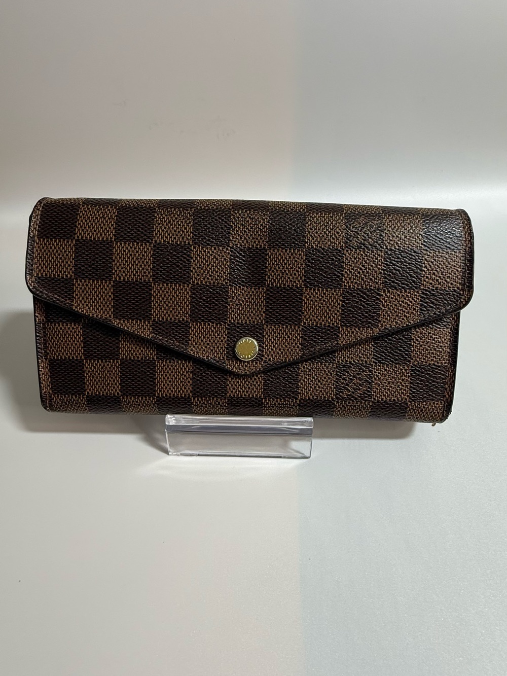Louis Vuitton Brown Checkered Envelope Wallet with Gold-Tone Snap